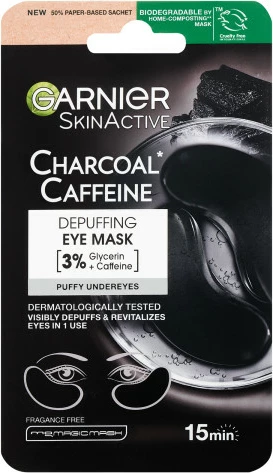 Patches për sy Garnier Charcoal + Caffeine për femra, 5g