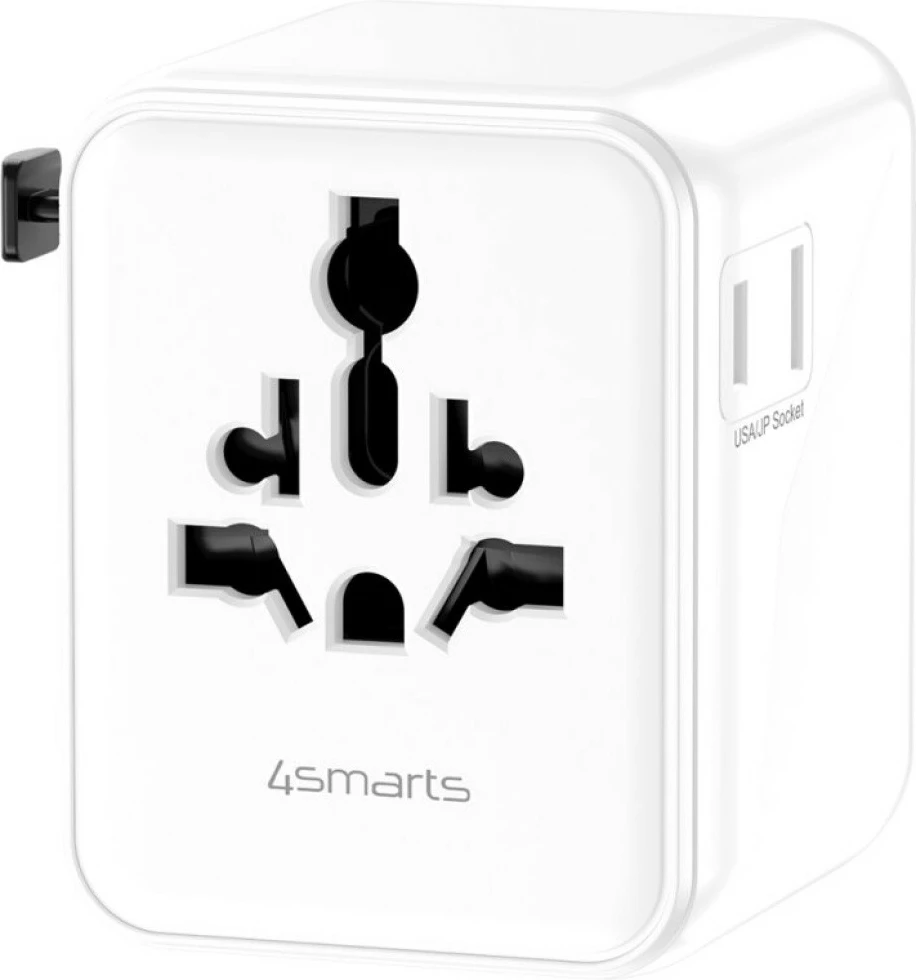 Adapter udhëtimi, 4smarts Nomad 20W, GaN, 2x USB-C + 1x USB-A, prizë universale, i bardhë