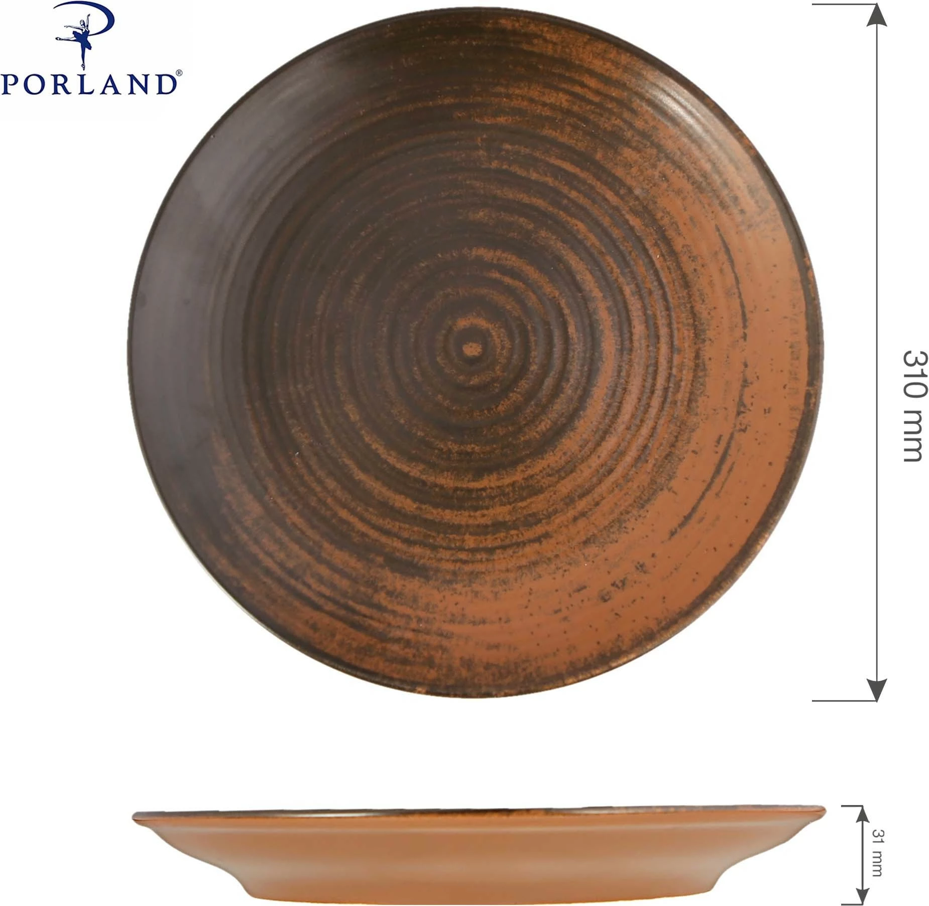 Pjatë e sheshtë Porland Lykke Ø310 mm, kafe, set 6 copë
