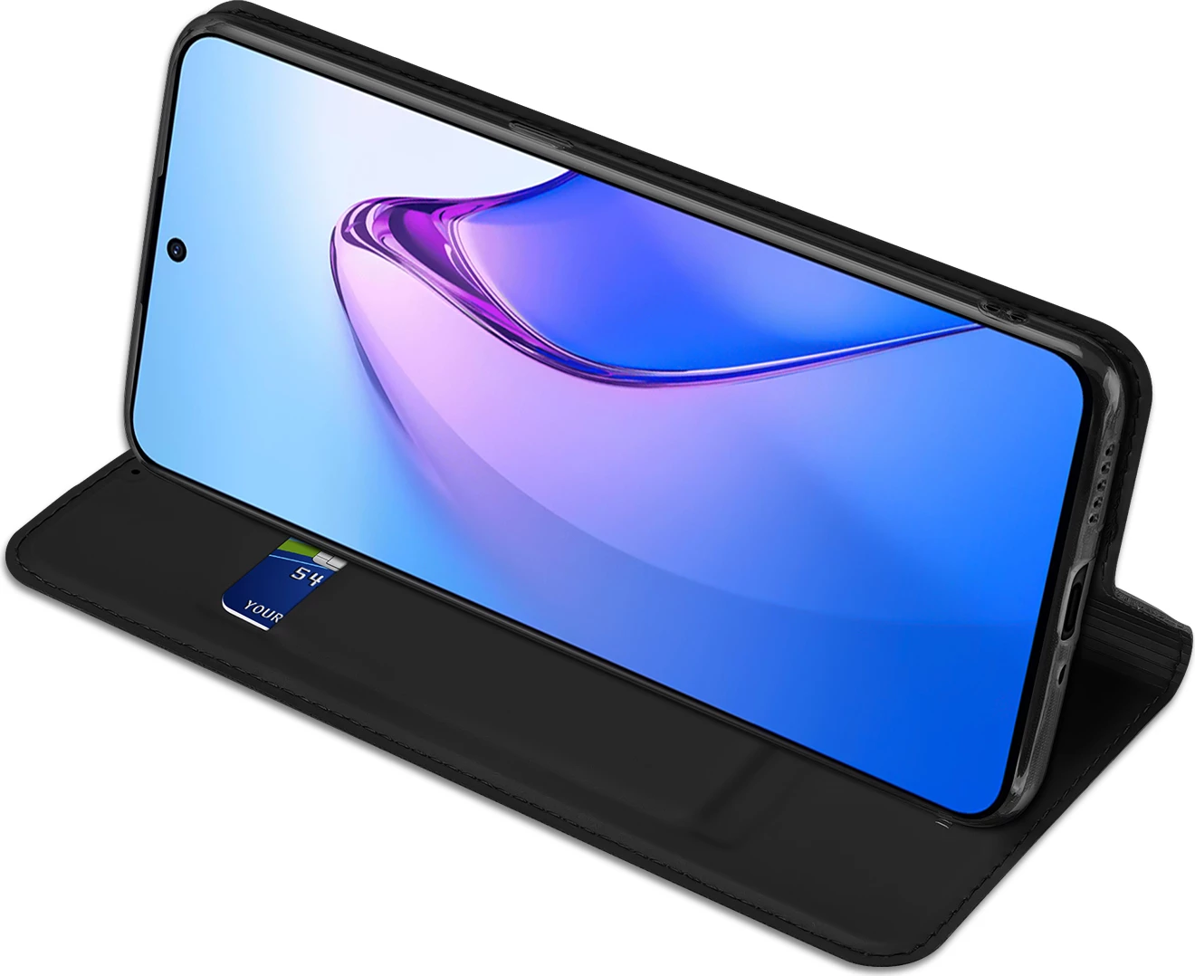 Mbështjellës Dux Ducis Skin Pro për Oppo Reno 8 Pro, me kapak, xhep për kartela, funksion stand, e zezë