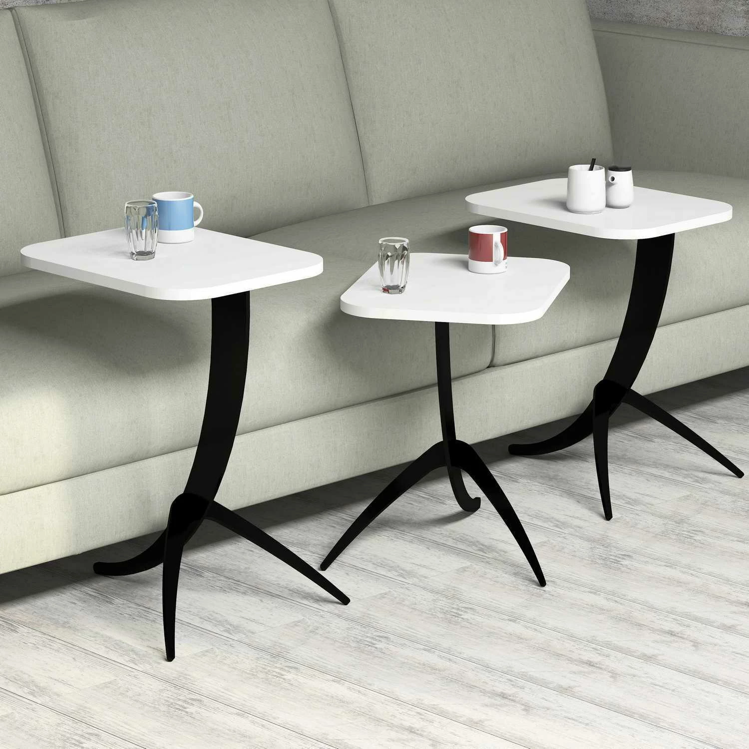 Set tavolinash ndihmëse, 3 copë, Hanah Home, Pion, e bardhë
