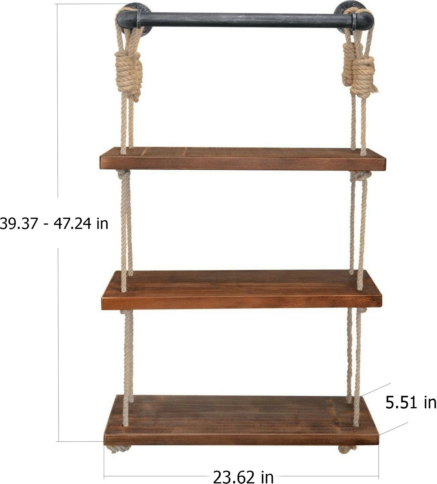 Raft muri Hanah Home, Gar005, dru bredhi, ngjyrë arre, metal i zi, 60x120x13cm