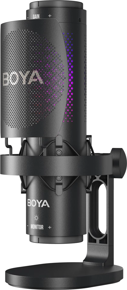 Mikrofon BOYA K9 me kabllo USB-C, 48 kHz 24-bit, RGB, me stendë tavoline dhe pop filter, i zi