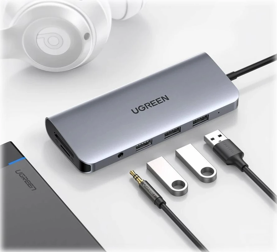 USB Hub Ugreen CM179, 10-në-1, USB-C, HDMI 4K, VGA, Ethernet, 100W, Space Gray