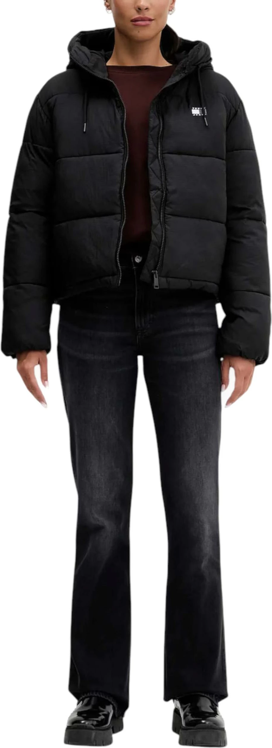 Jakne puffer me kapuç Tommy Hilfiger Jeans DW0DW21625 për femra, e zezë [Madhësia: M]