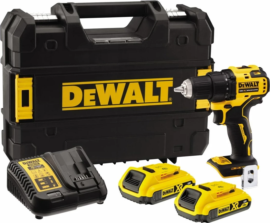Vërtallëzues aku pa brushë Dewalt DCD708D2T XR 18V 65Nm 2x2.0Ah Li-Ion, karikues 18V 1.25A, kuti TSTAK, verdhë/zezë