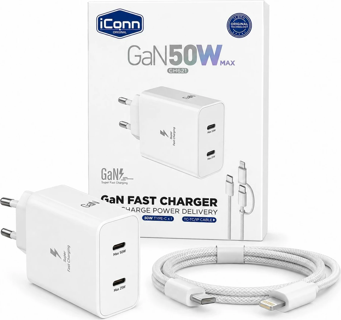 Karikues iConn CH621 GaN 50W me USB-C dhe USB-A