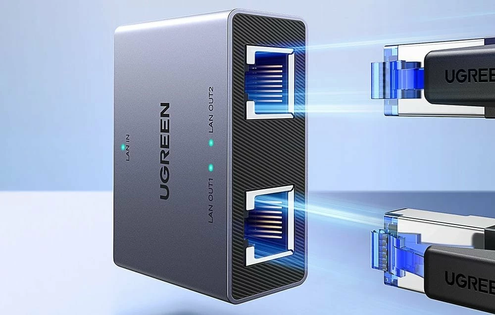 Adapter splitter Ethernet Ugreen NW301 1x2 1000Mbps RJ45, gri