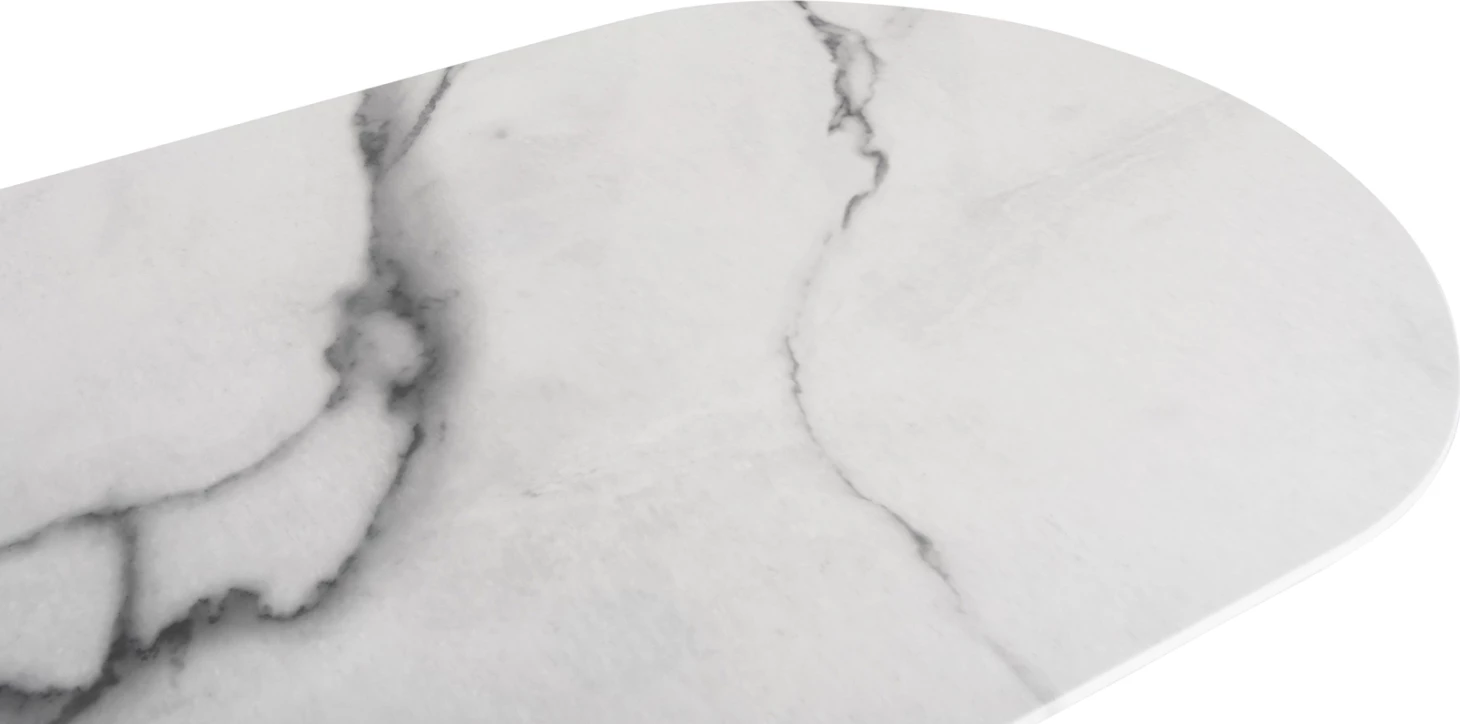 Tavolinë ngrënieje PRENTIS FH9770.01, sipërfaqe qeramike 12mm, mermer i bardhë, këmbë metalike të bardha, 180x90x76H cm