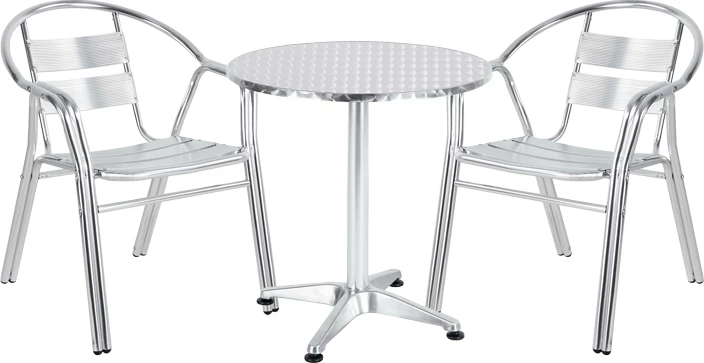Tavolinë me karrige Zircu-Lazo I set prej 3 copash krom alumini D70x70cm