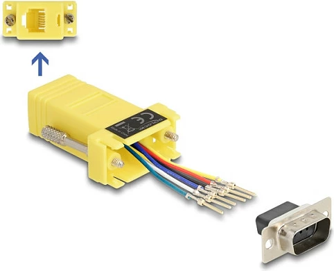 Adapter DeLOCK D-Sub 9 pin mashkull në RJ12 femër, kit montimi, i verdhë