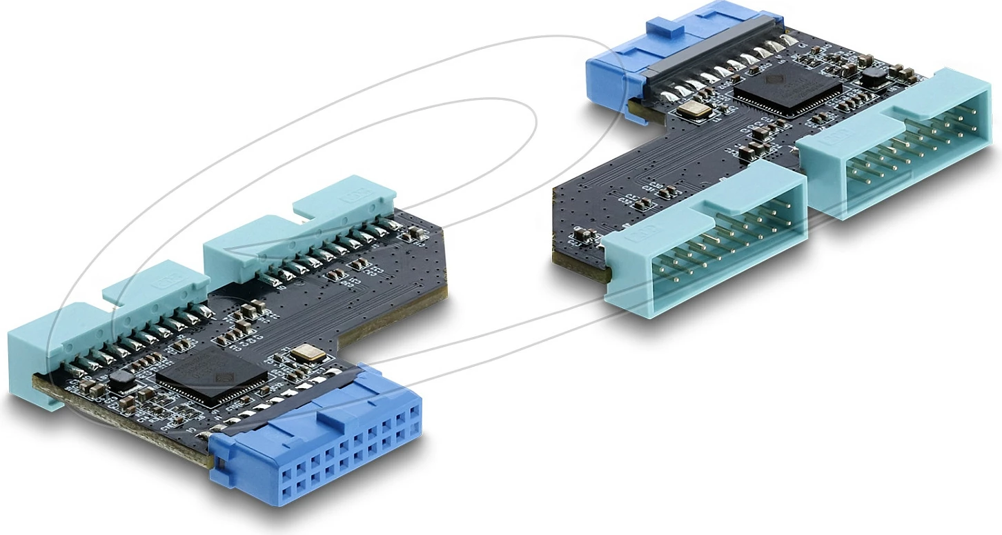 Hub USB 5 Gbps DeLOCK, 20-pin internal, 1x 20-pin femër në 2x 20-pin mashkull, zi/blu