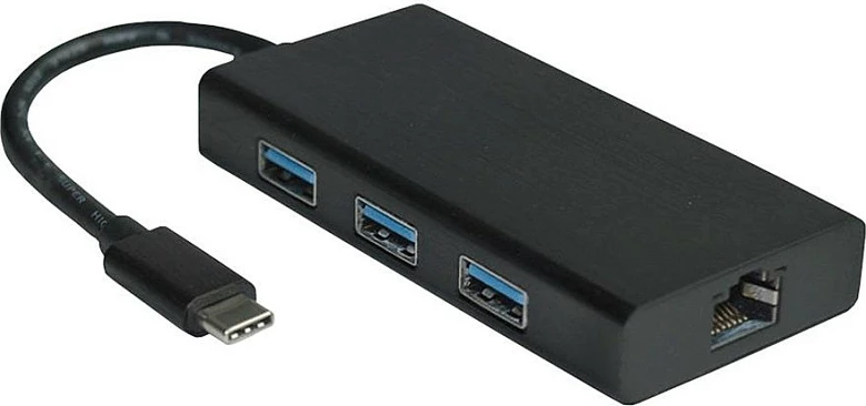 Adapter VALUE USB-C në Gigabit Ethernet + Hub 3x USB 2.0, i zi
