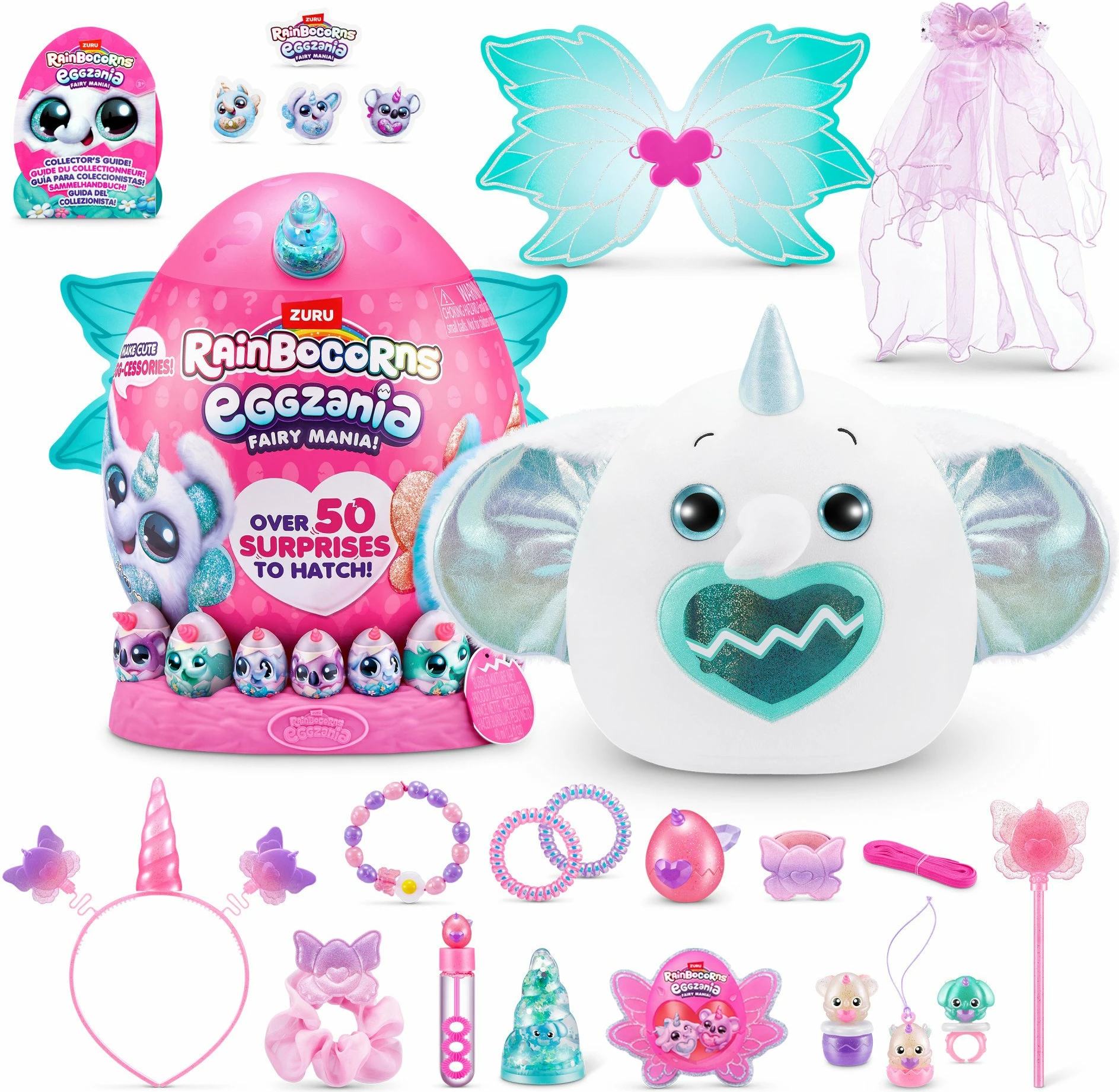 Lodër plush surprizë RAINBOCORNS Eggzania Fairy Mania S1, 50+ surpriza, model i rastësishëm, rozë/gri