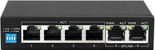 Switch Extralink KRIOS PoE, 4x Gigabit PoE/PoE+, 2x Uplink RJ45, 60W, i zi