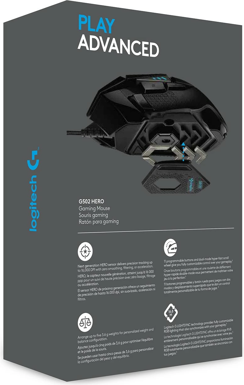 Maus Logitech G G502 HERO, 25600 DPI, USB, i zi