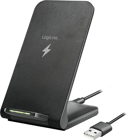 Mbajtëse karikimi wireless LogiLink Wireless Quick Charging Stand, 15 W, twin coil, e zezë
