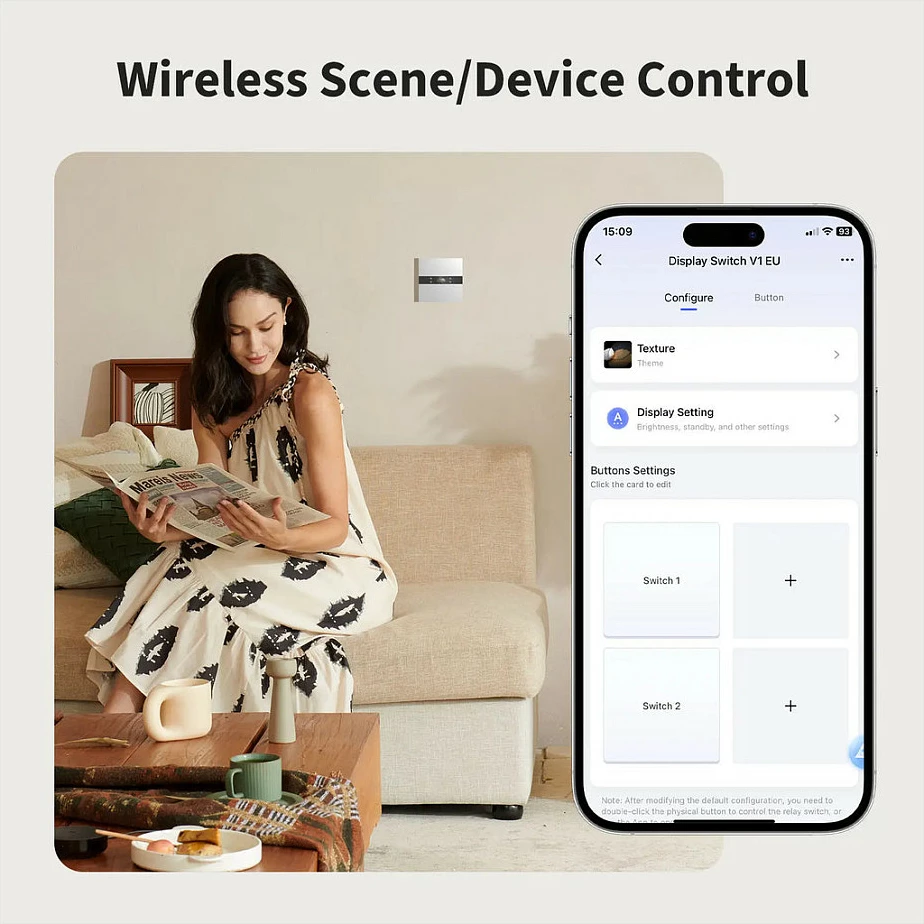 Switch muri i mençur Aqara Display Switch V1 EU, ekran LCD 2.08", Wi-Fi/Bluetooth, i bardhë