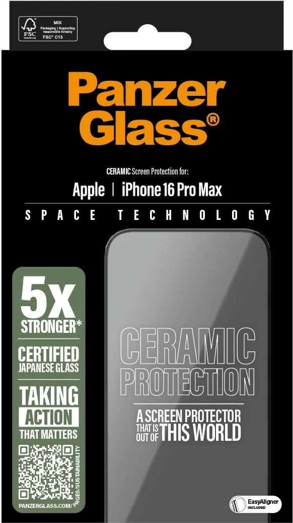 Mbështjellës ekran PanzerGlass ceramic për iPhone 16 Pro Max, transparent