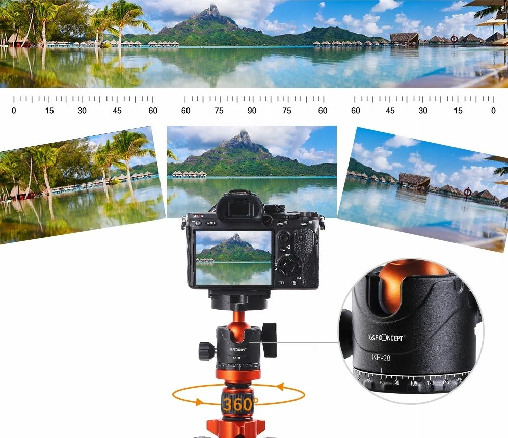 Tripod/monopod K&F Concept SB6234, 185 cm, 10 kg, kokë 360°, zezë/portokalli