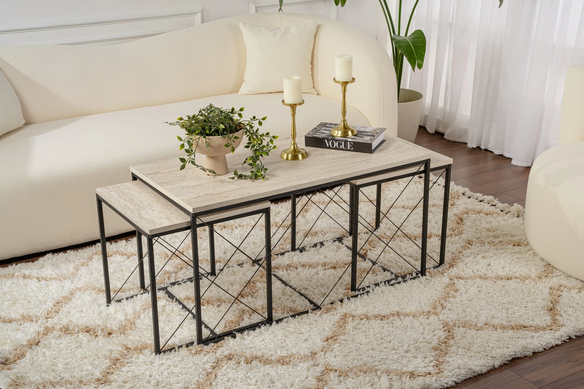 Set tavolinash kafeje Hanah Home, Defne, e zezë, travertin