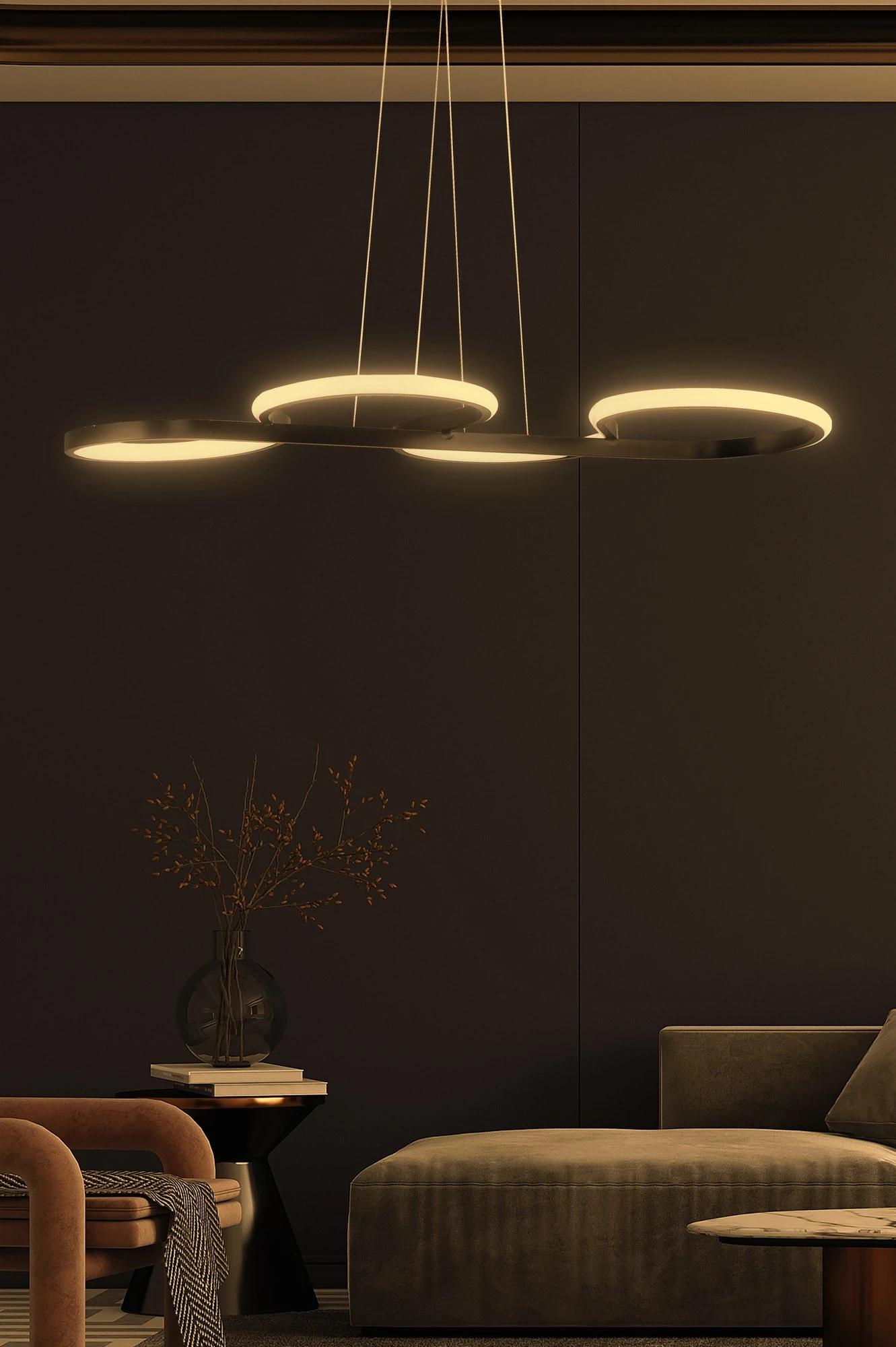 Llambë tavani moderne Opviq, ngjyrë e zezë, dritë e verdhë, Swing