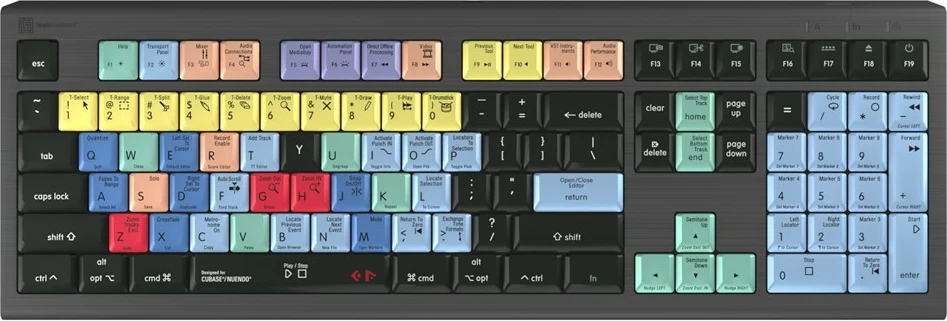 Tastierë LogicKeyboard Astra 2 Cubase/Nuendo UK Mac, me taste të ngjyrosura