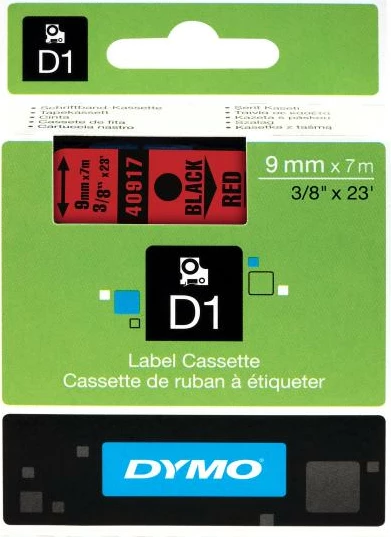 Shirit etiketimi Dymo D1 40917 9 mm x 7 m, tekst i zi në të kuqe