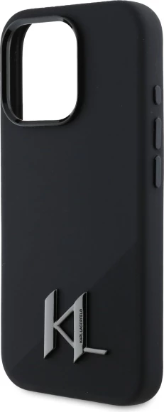 Mbështjellës Karl Lagerfeld Silicone Shadow Metal Initial MagSafe për iPhone 16 Pro, kompatibil me MagSafe, i zi