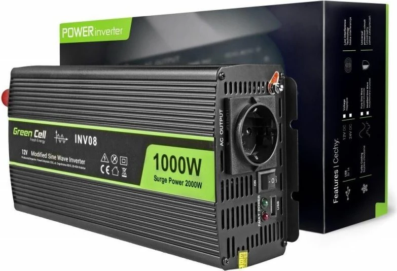 Inverter Green Cell INV08 12V/220V 1000W/2000W me USB, i zi