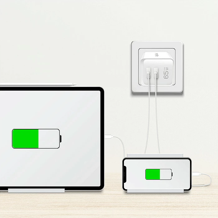 Karikues USB-C LogiLink 65 W GaN, 2x USB-C, PD 3.0/QC 4.0, i bardhë