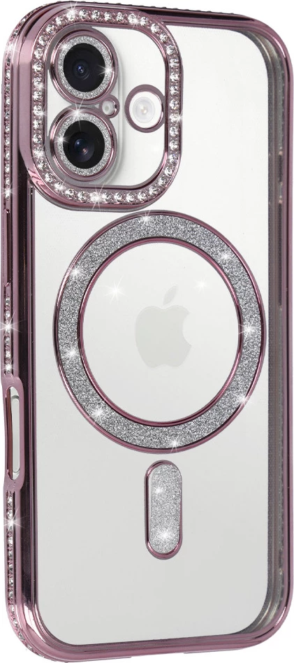 Mbështjellës silikoni ONASI 24505 Luxury MagSafe për Samsung Galaxy A57, transparent me glitter, rozë