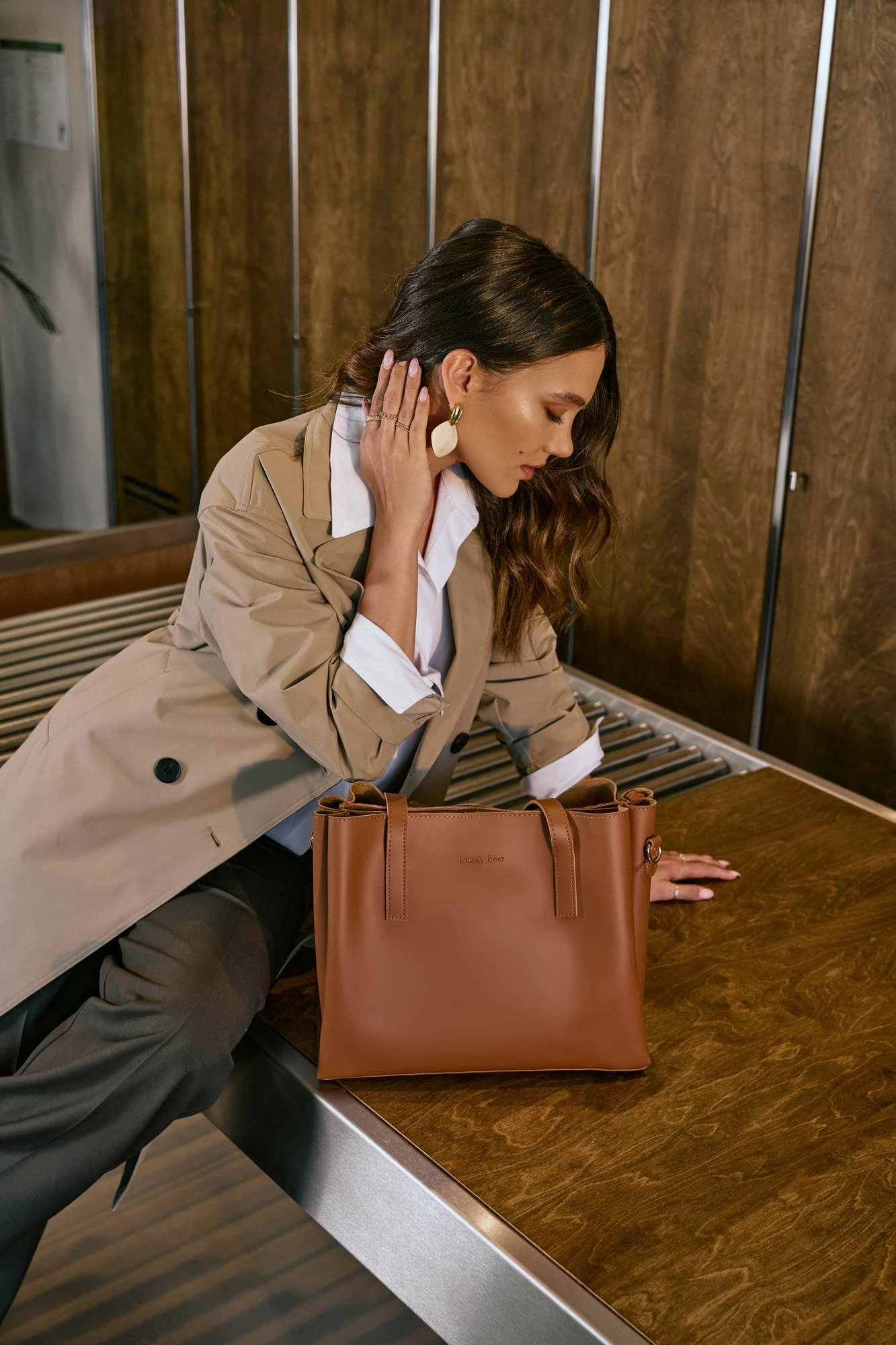 Çantë tote Lucky Bees, ngjyrë tan, 1257