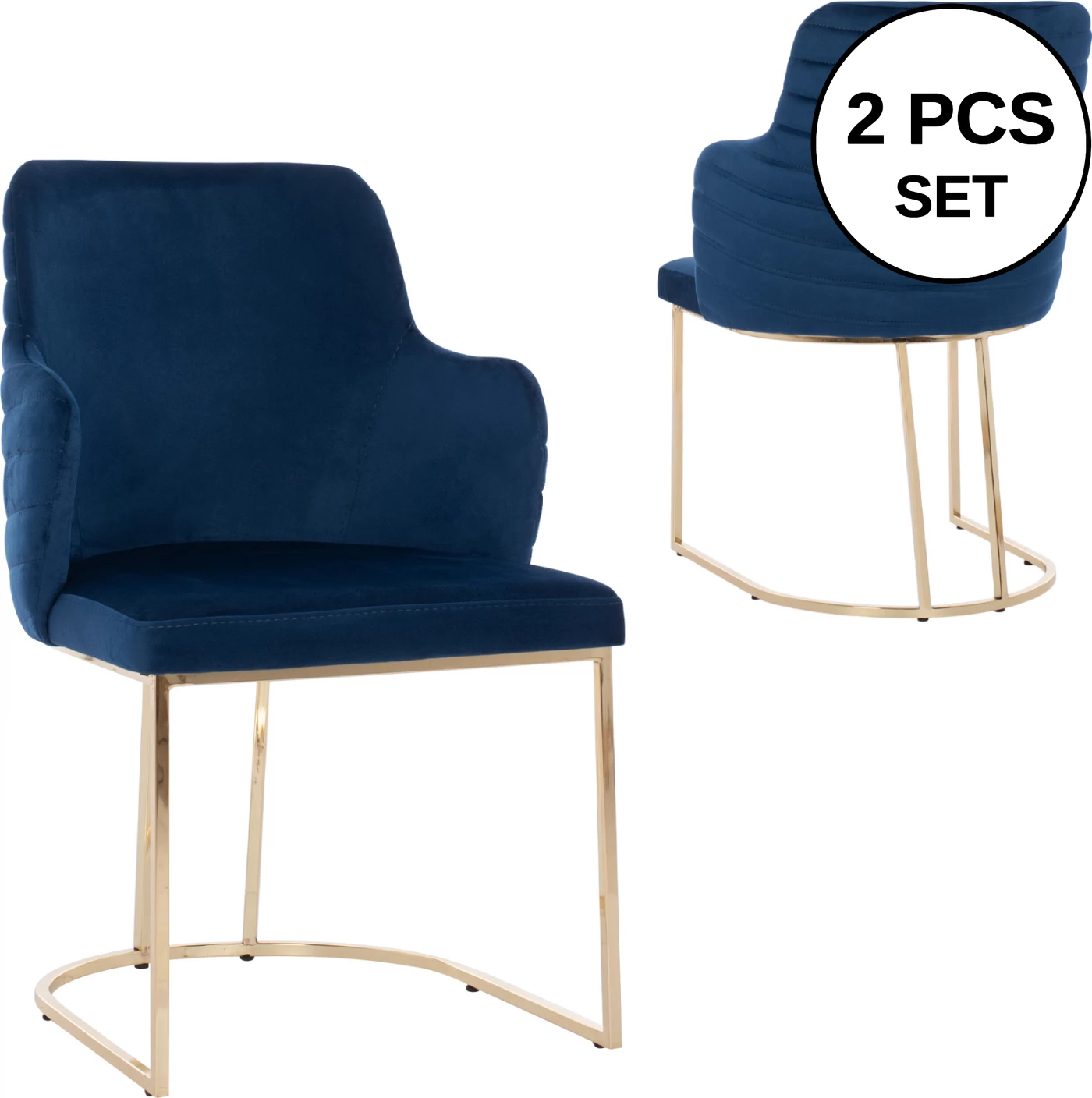 Karrige me krahë “SOLANA” FH9275.08 kadife blu me këmbë metali ngjyrë ari 54x63x87H cm., set prej 2 copë