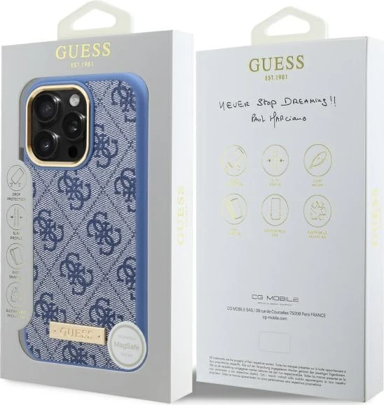 Mbështjellës Guess 4G Logo Plate MagSafe për iPhone 16 Pro, Kaltër