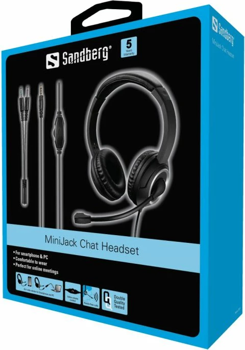 Kufje me mikrofon Sandberg MiniJack Chat Headset 126-15, 3.5mm, kabllo 1.8m, zi, set me adapter