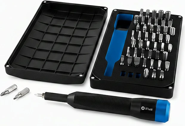 Set bitash precize iFixit Mahi Kit 48 copë, kasetë kompakte, zi/kaltër