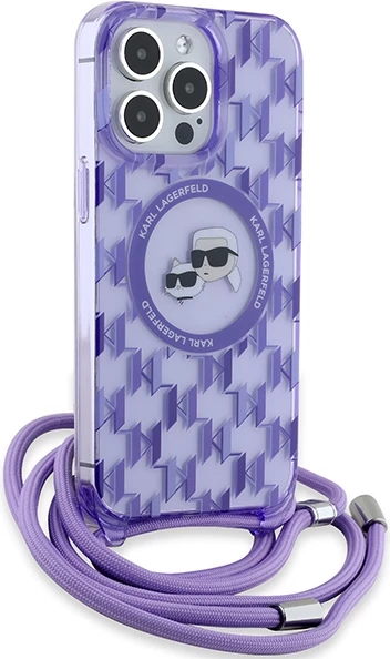 Mbështjellës Karl Lagerfeld IML Crossbody Monogram Karl & Choupette Head MagSafe për iPhone 15 Pro Max, Vjollcë