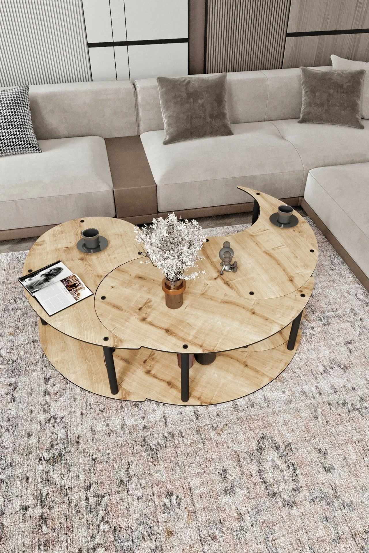 Set tavolinash kafeje Hanah Home, Yin Yang, 3 copë, ngjyrë lisi
