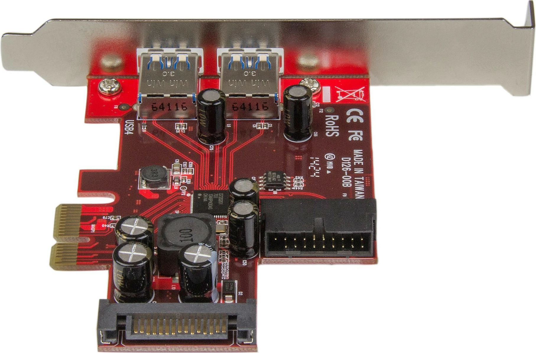 Kartë zgjerimi PCIe StarTech PEXUSB3S2EI, 4-Port USB 3.2 Gen 1, 2 jashtëm + 2 internal, SATA Power, UASP, metalike e kuqe