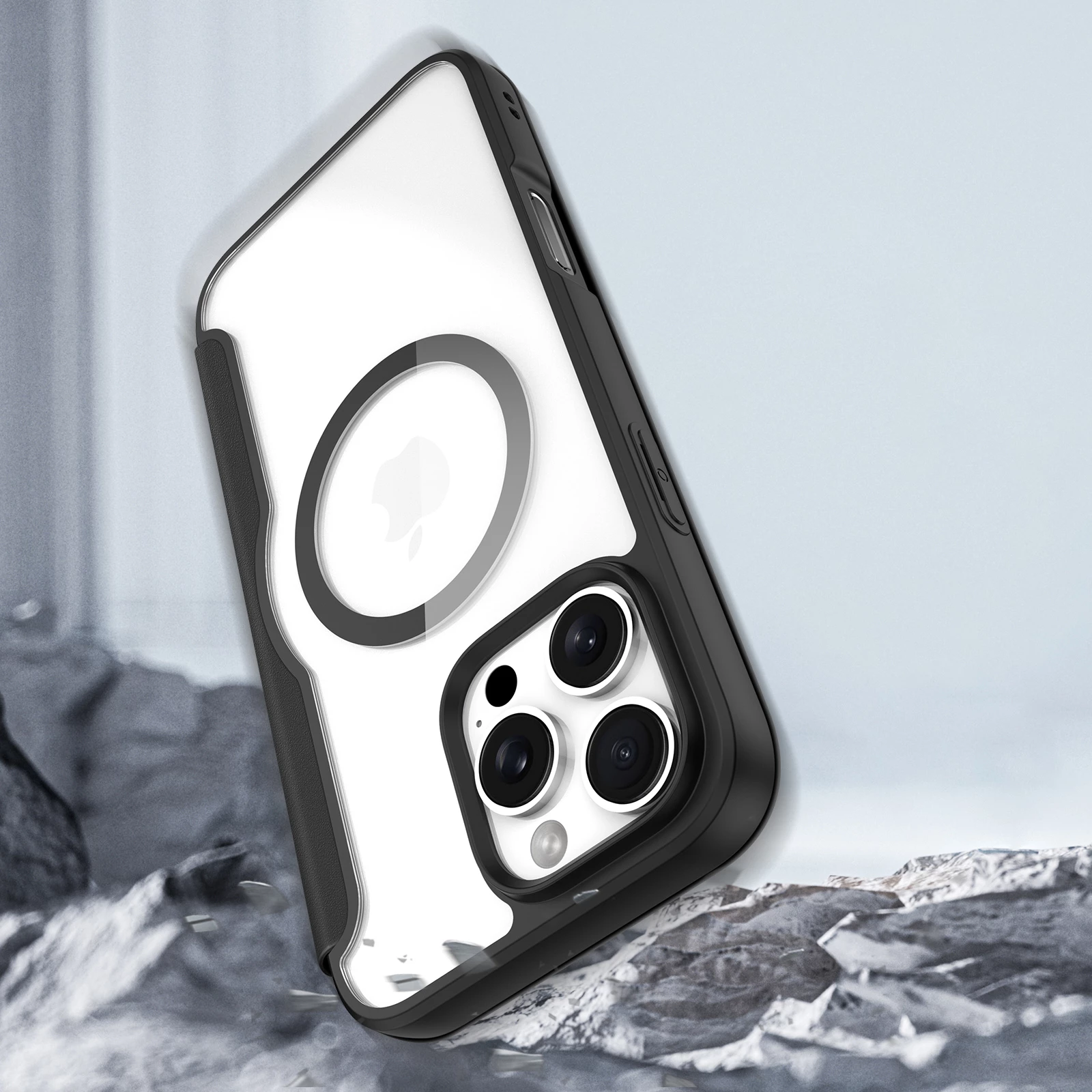 Mbështjellës Dux Ducis Skin X Pro për iPhone 16 Pro Max me MagSafe dhe flip, i zi