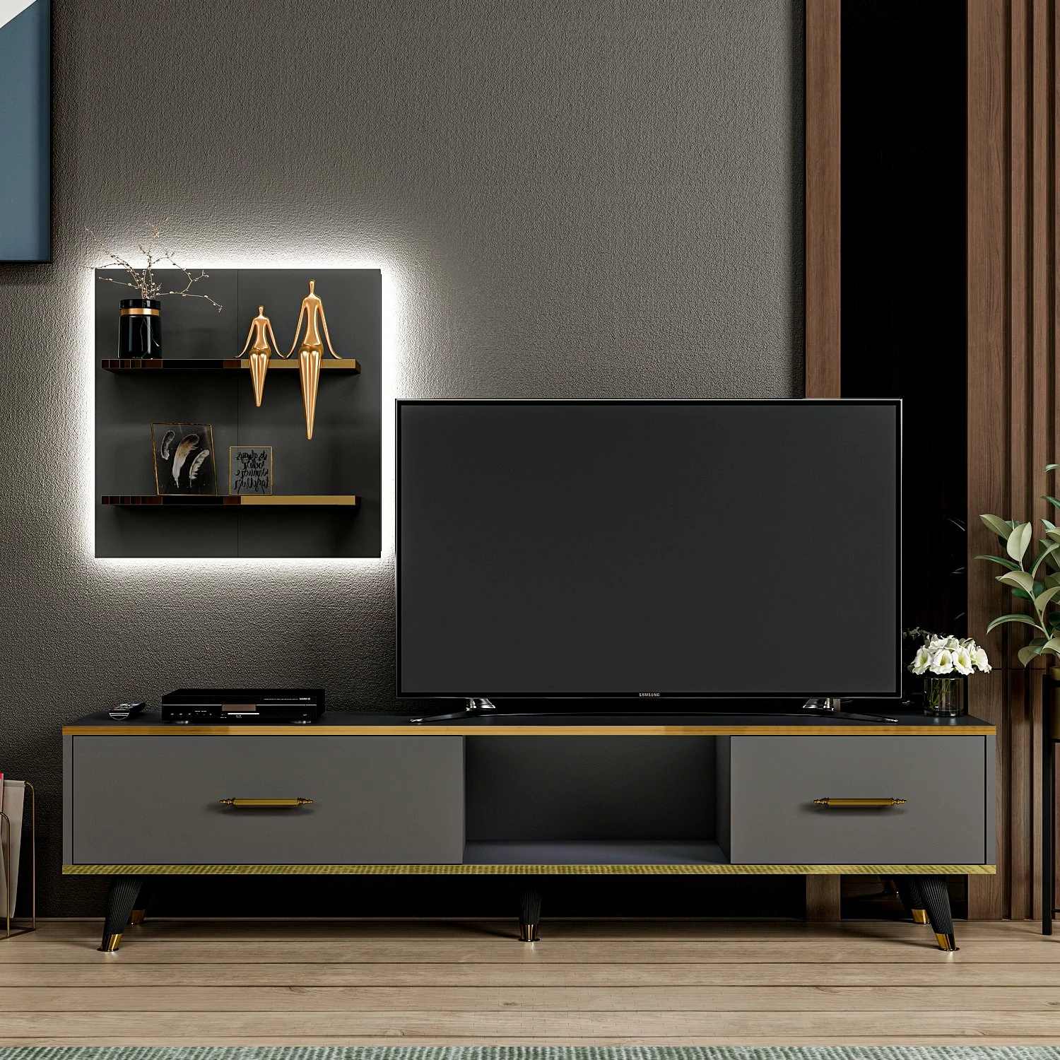 Komodë TV Hanah Home, ngjyrë aren-antracit