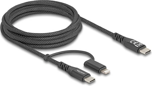 Kabllo karikimi dhe data DeLOCK 81171, USB-C në USB-C/Lightning, 2 m, 60 W PD, e zezë
