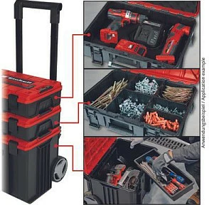 Kuti veglash me rrota Einhell E-Case Tower, 1x L + 2x S, e zezë/kuqe