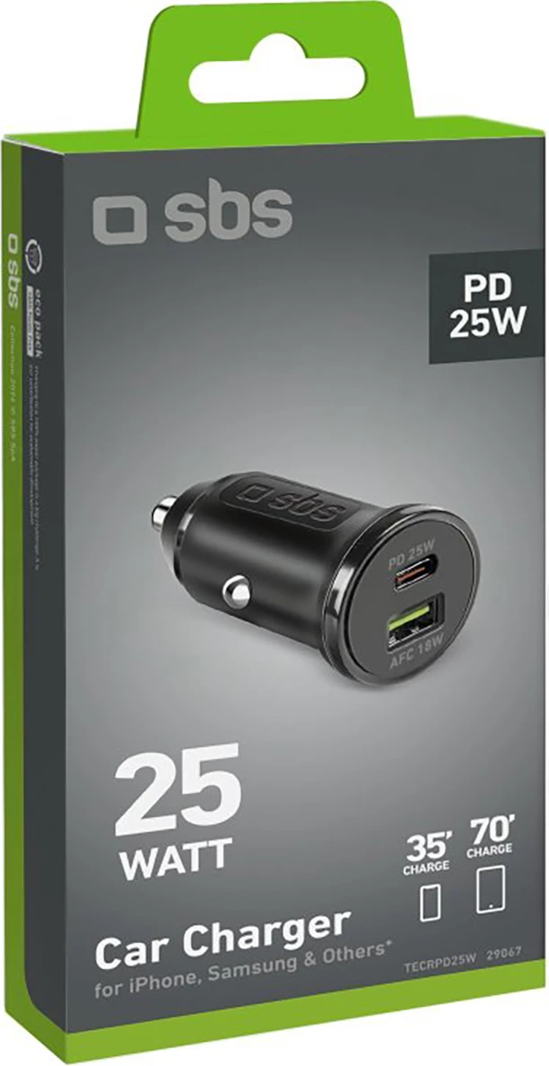 Karikues veture SBS TECRPD25W, 25W, USB-A & USB-C, Power Delivery, i zi