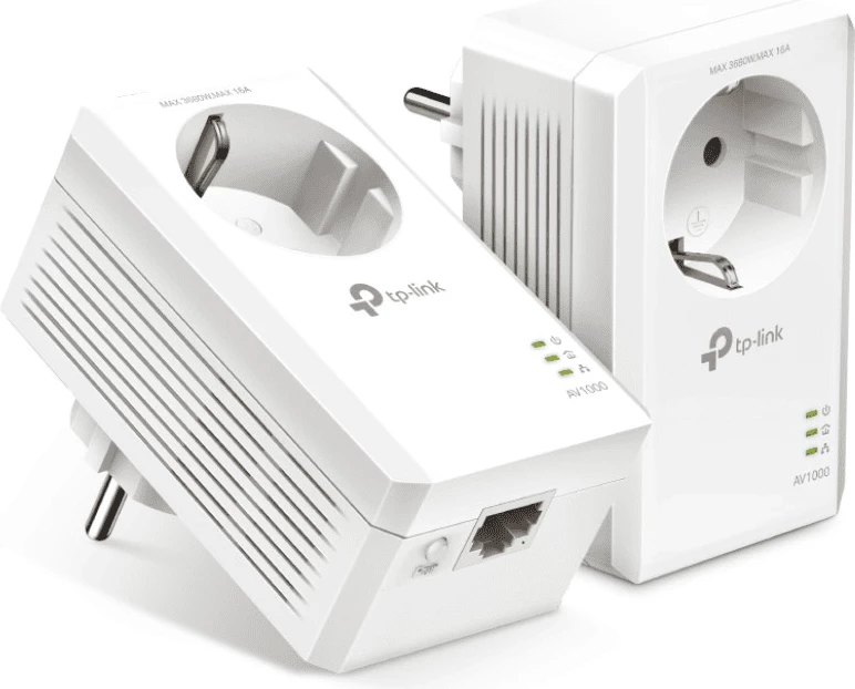 Kit Powerline, TP-LINK, TL-PA7017P, AV1000 1000 Mbps, prizë passthrough, 1x Gigabit Ethernet, e bardhë, set (2 copë)