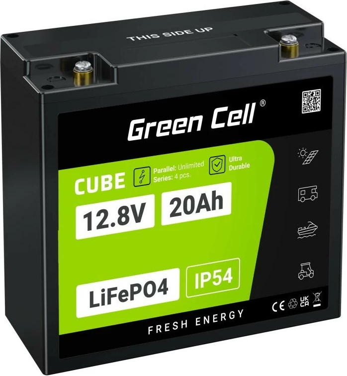 Bateri Green Cell CUBE LiFePO4 20Ah 12.8V 256Wh, IP54, e zezë, 1 copë