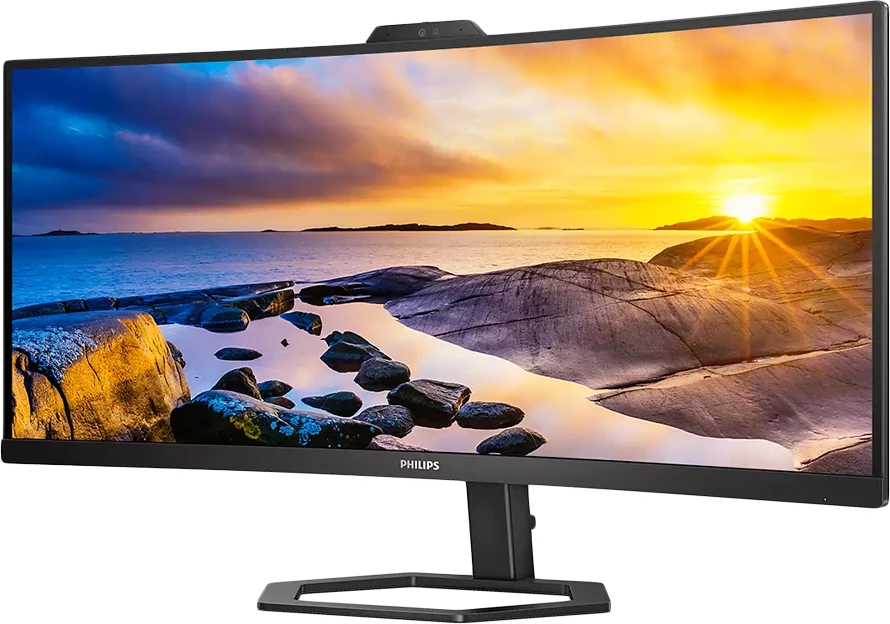 Monitor PHILIPS 34E1C5600HE 34" i lakuar VA WQHD 3440x1440 100Hz USB-C PD 65W me webcam, mikrofon dhe altoparlantë, zi