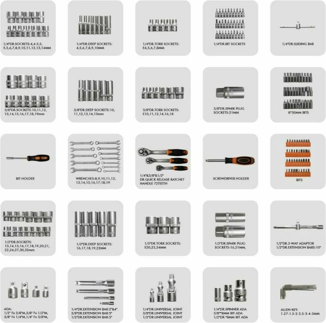 Set veglash VONHAUS 3500186, 215 copë, e zezë/portokalli