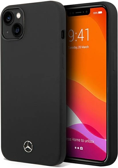 Mbështjellës Mercedes Silicone Line për iPhone 14 Plus, i zi